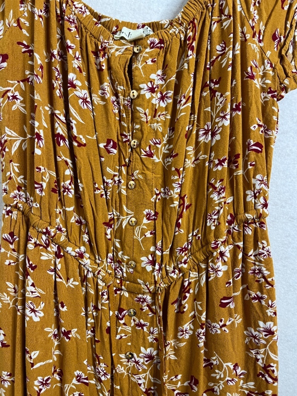 Indigo Rose Mustard Floral Maxi Dress Boho Button Front Flowy Midi Dress Large - Picture 4 of 7